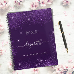 Purple glitter name script 2024 planner