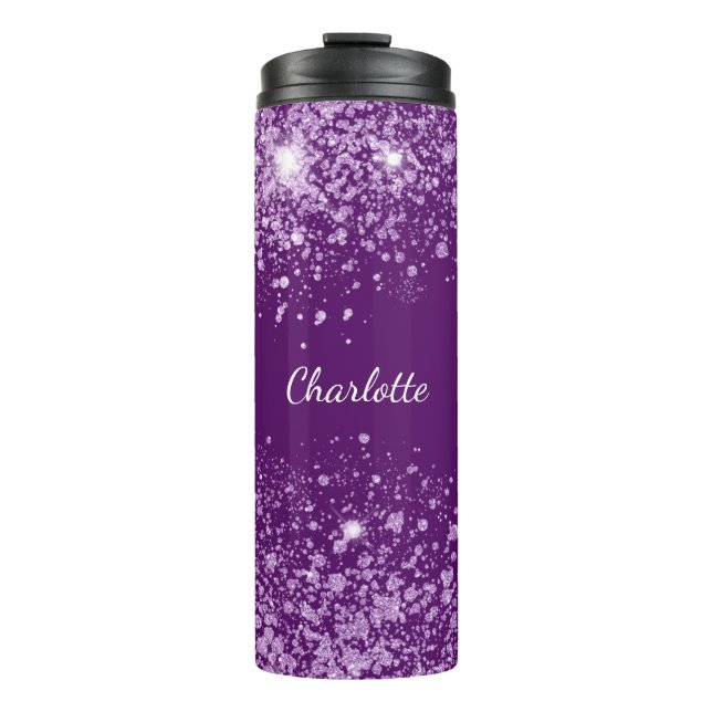 Purple glitter name sparkle glamorous thermal tumbler (Front)
