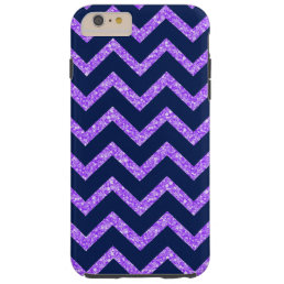 Purple Glitter &amp; Navy Blue Chevron Zigzag Pattern Tough iPhone 6 Plus Case