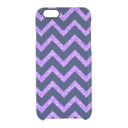 Purple Glitter &amp; Navy Blue Chevron Zigzag Pattern Clear iPhone 6/6S Case