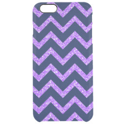 Purple Glitter &amp; Navy Blue Chevron Zigzag Pattern Clear iPhone 6 Plus Case