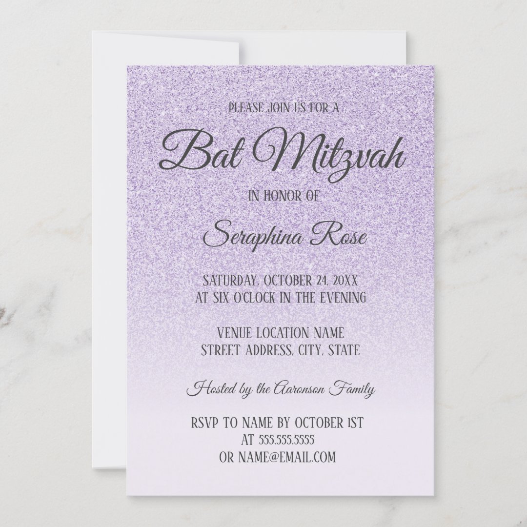 Purple glitter ombre Bat Mitzvah Invitation | Zazzle