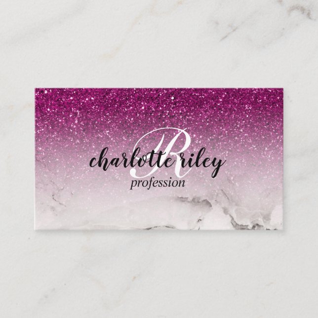 Purple Glitter Ombre Cursive Monogram Salon Makeup Business Card (Front)