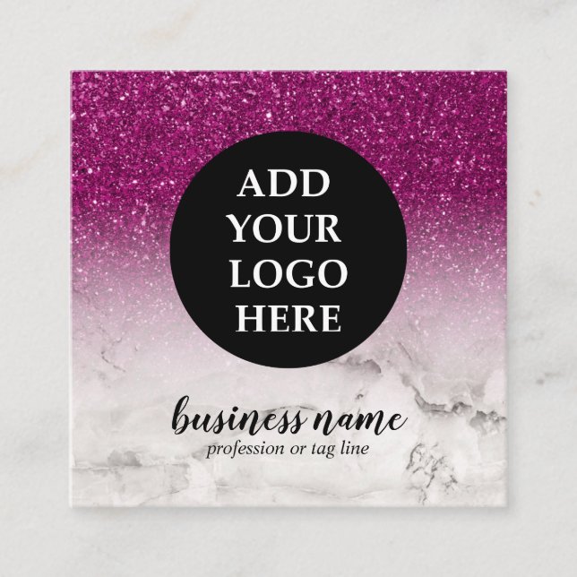 Purple Glitter Ombre Cursive Your Logo social icon Square Business Card (Front)