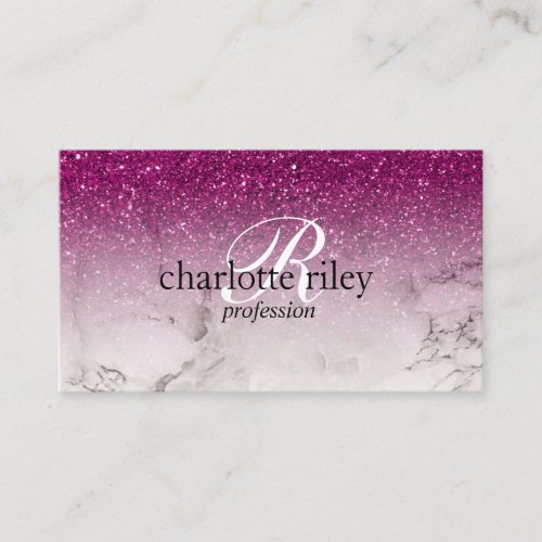 Purple Glitter Ombre Monogram Marble Salon Makeup Business Card