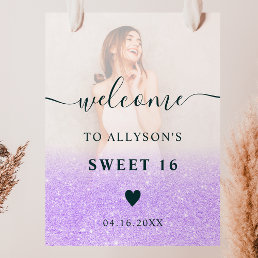 Purple glitter ombre photo Sweet 16 welcome Poster