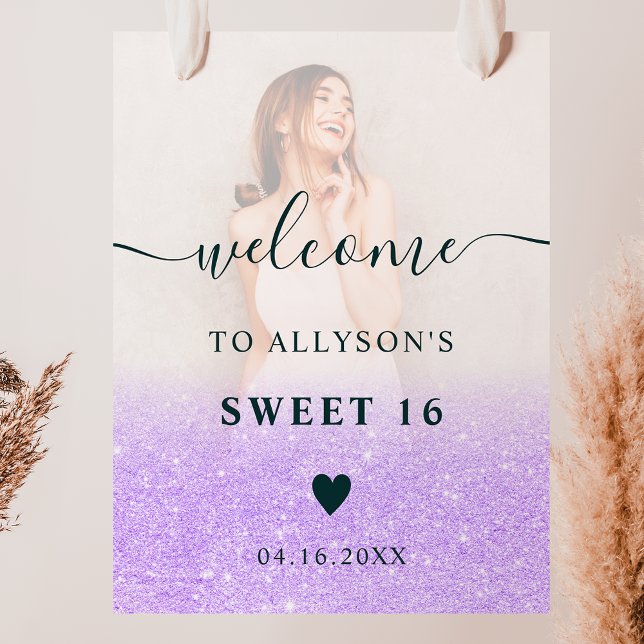 Purple glitter ombre photo Sweet 16 welcome Poster (Creator Uploaded)