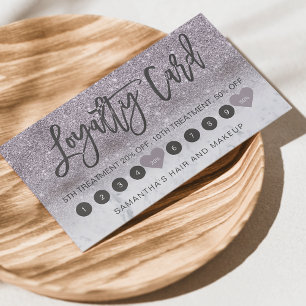 Purple glitter ombre script makeup marble 10 loyalty card