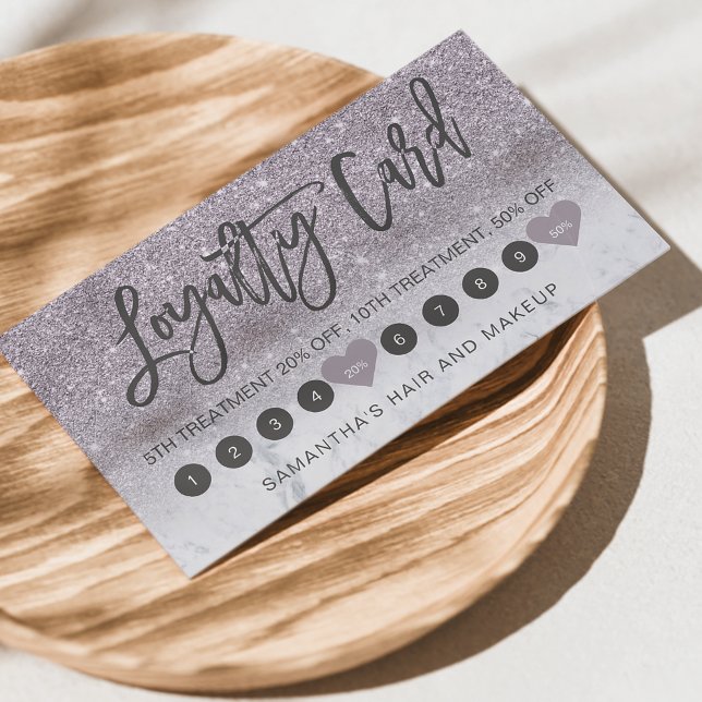 Purple glitter ombre script makeup marble 10 loyalty card (Creator Uploaded)