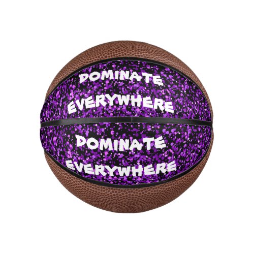 Purple Glitter on Black Dominate Everywhere  Mini Basketball
