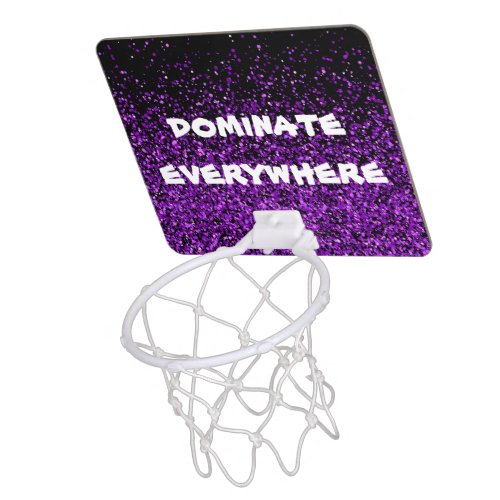 Purple Glitter on Black Dominate Everywhere  Mini Basketball Hoop