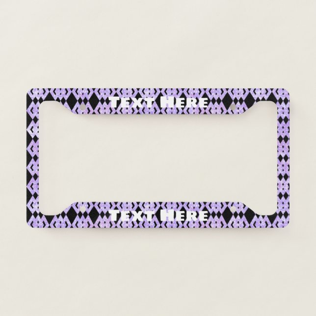 Purple Glitter Overlap Diamond Pattern Personalize License Plate Frame (Front)