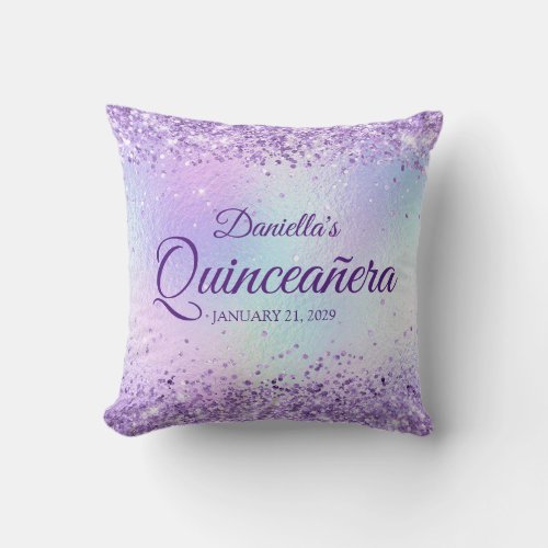 Purple Glitter Pale Iridescent Quinceanera Throw Pillow