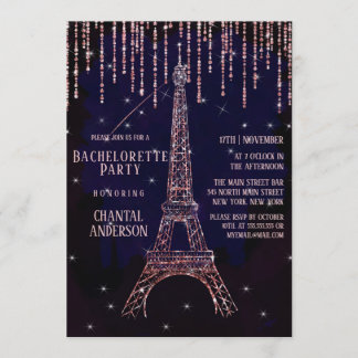 Purple Glitter Paris Eiffel Tower Bachelorette Invitation