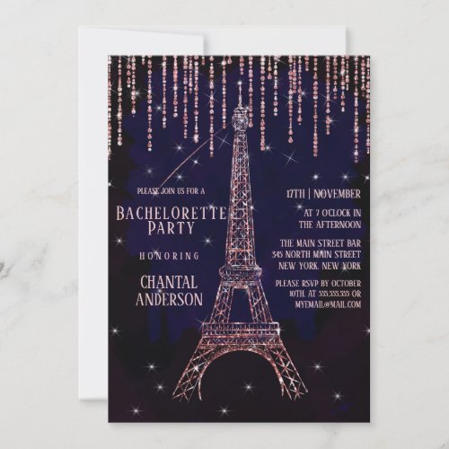 Purple Glitter Paris Eiffel Tower Bachelorette Invitation