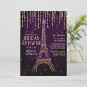 Purple Glitter Paris Eiffel Tower Bridal Shower Invitation (Standing Front)