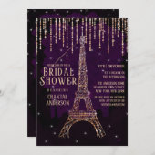 Purple Glitter Paris Eiffel Tower Bridal Shower Invitation (Front/Back)