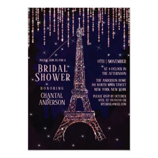 Purple Glitter Paris Eiffel Tower Bridal Shower Invitation