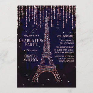 Purple Glitter Paris Eiffel Tower Graduation Party Invitation