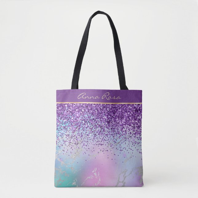 *~* Purple Glitter Pastel Marble Gold Foil Tote Bag (Front)