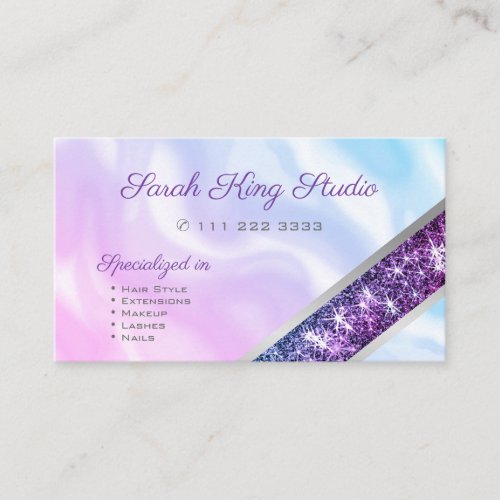 Purple Glitter Pastel Pink Blue Ombre Watercolor Business Card