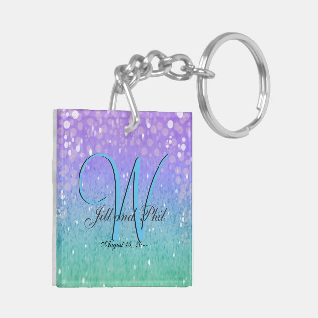 Purple Glitter Patio Lantern Confetti Glam Blue Keychain (Back Left)