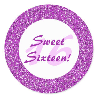 Purple Glitter Pattern Look-like Sweet Sixteen Classic Round Sticker