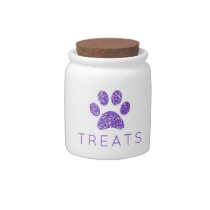 Purple Glitter Paw Print Mini Treat Jar