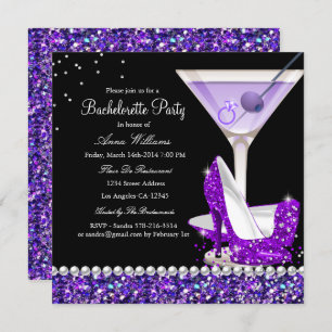 Purple Glitter Pearl Bachelorette Party Invite