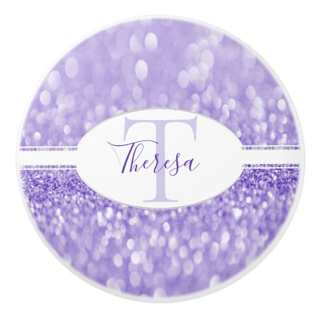 Purple Glitter Personalize Ceramic Pull (Front)