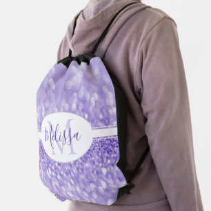 Purple Glitter Personalize Drawstring Backpack
