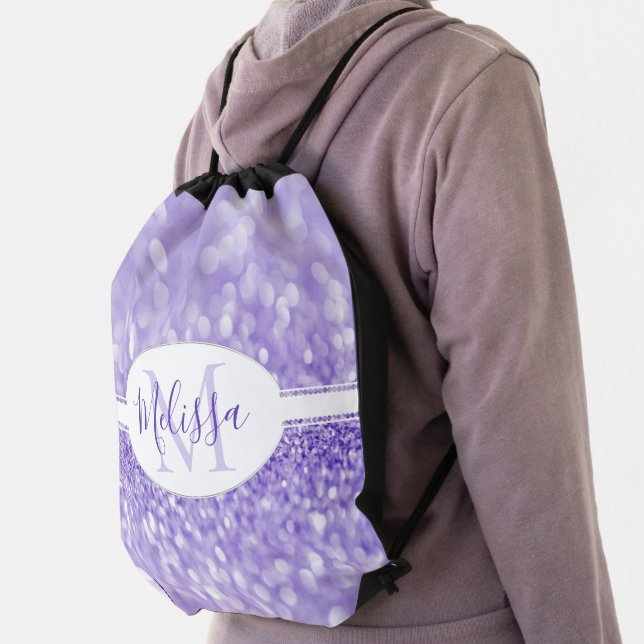 Purple Glitter Personalize Drawstring Backpack (Insitu)