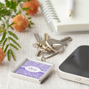 Purple Glitter Personalize Keychain