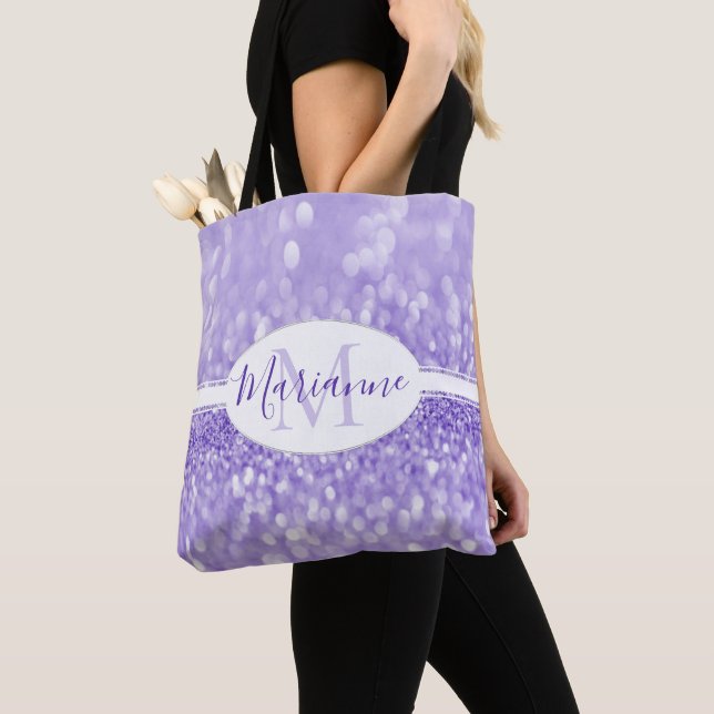 Purple Glitter Personalize Tote Bag (Close Up)