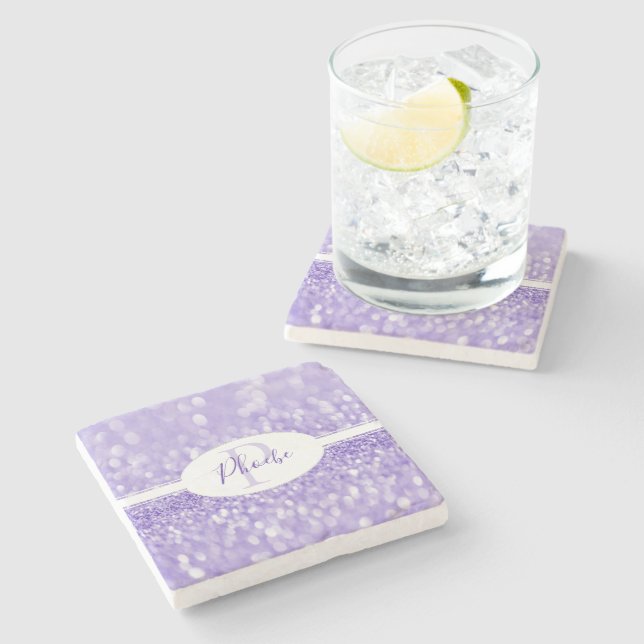 Purple Glitter Personalized Coaster (Side)