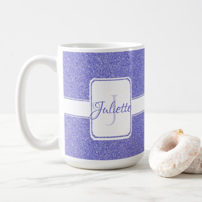 Purple Glitter Personalized Coffee Mug (With Donut)