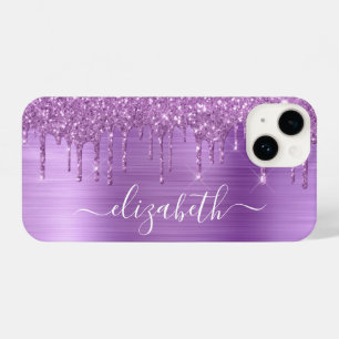 Purple Glitter Personalized iPhone 14 Case