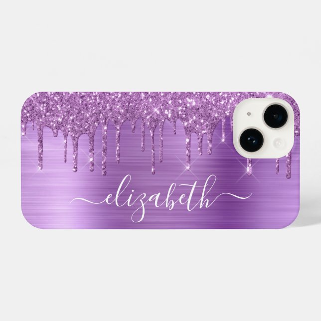 Purple Glitter Personalized iPhone Case (Back Horizontal)