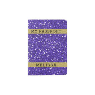 Purple Glitter Personalized Passport Holder