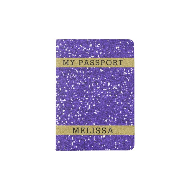 Purple Glitter Personalized Passport Holder (Front)