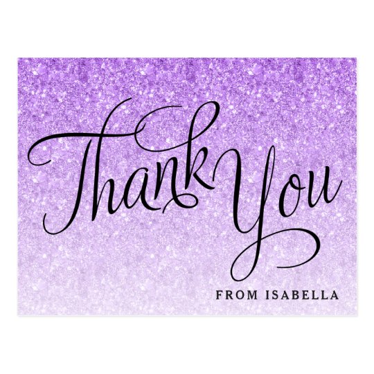 Purple Glitter Personalized Thank You Postcard | Zazzle.com