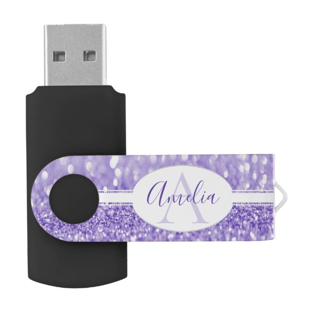 Purple Glitter Personalized USB Flash Drive (Opened)