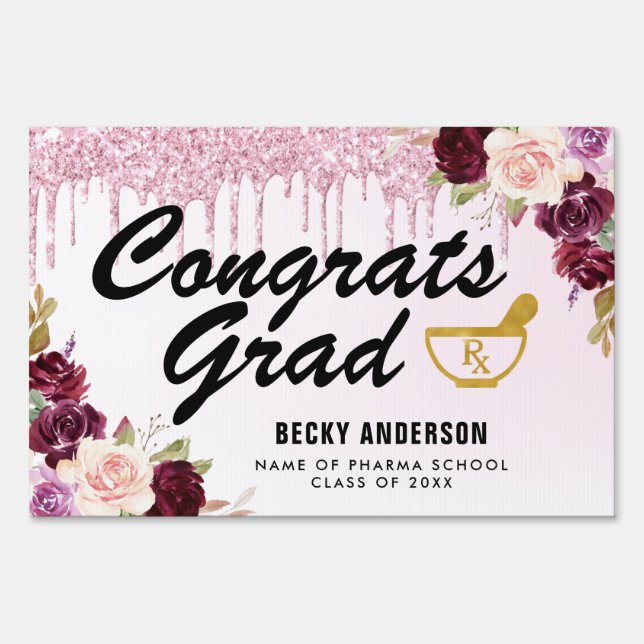 purple glitter pharmacy graduation yard sign (Front)