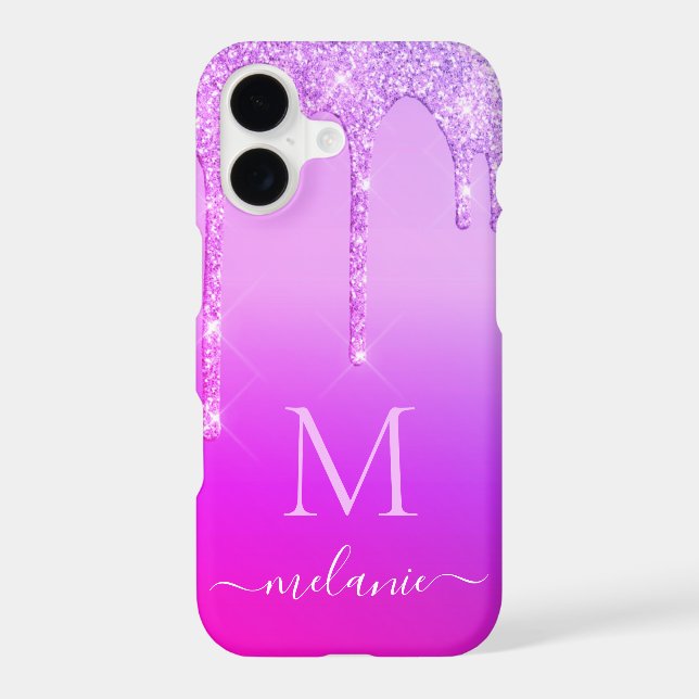 Purple Glitter Phone Case Personalized Name Letter (Back)