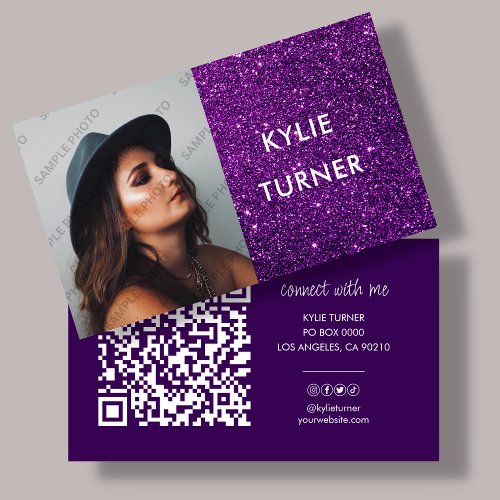Purple Glitter  Photo  QR Code  Social Media  Business Card