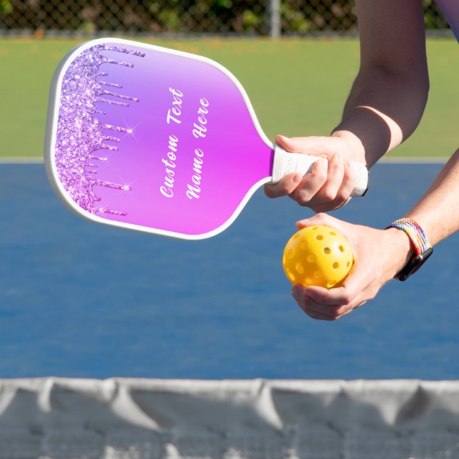 Purple Glitter Pickleball Paddle Personalized Text (Insitu)