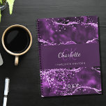 Purple glitter pink agate marble monogram 2024 planner<br><div class="desc">A deep purple and pink agate,  marble stone background with faux glitter.  Personalize and add your monogram initals,  name and a year.</div>