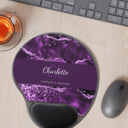 Purple Glitter Pink Agate Marble Monogram Name Gel Mouse Pad at Zazzle