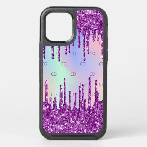 Purple glitter pink custom holographic monogram OtterBox symmetry iPhone 12 case