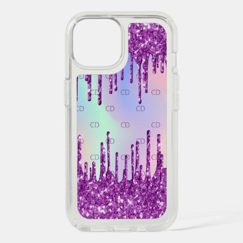 Purple glitter pink holographic monogram iPhone 15 case